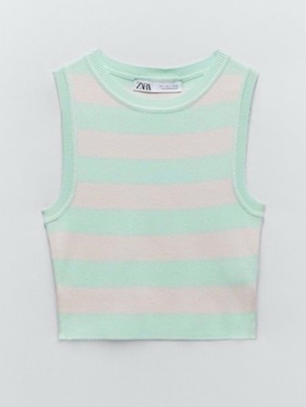 ZARA Mint & Light Pink Cropped Striped Knit Tank Top